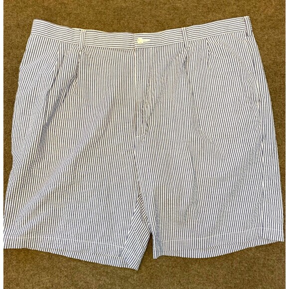 Jos A Bank Seersucker Shorts Mens 44 Stays Cool Relaxed Blue Striped Pleated - Picture 1 of 7